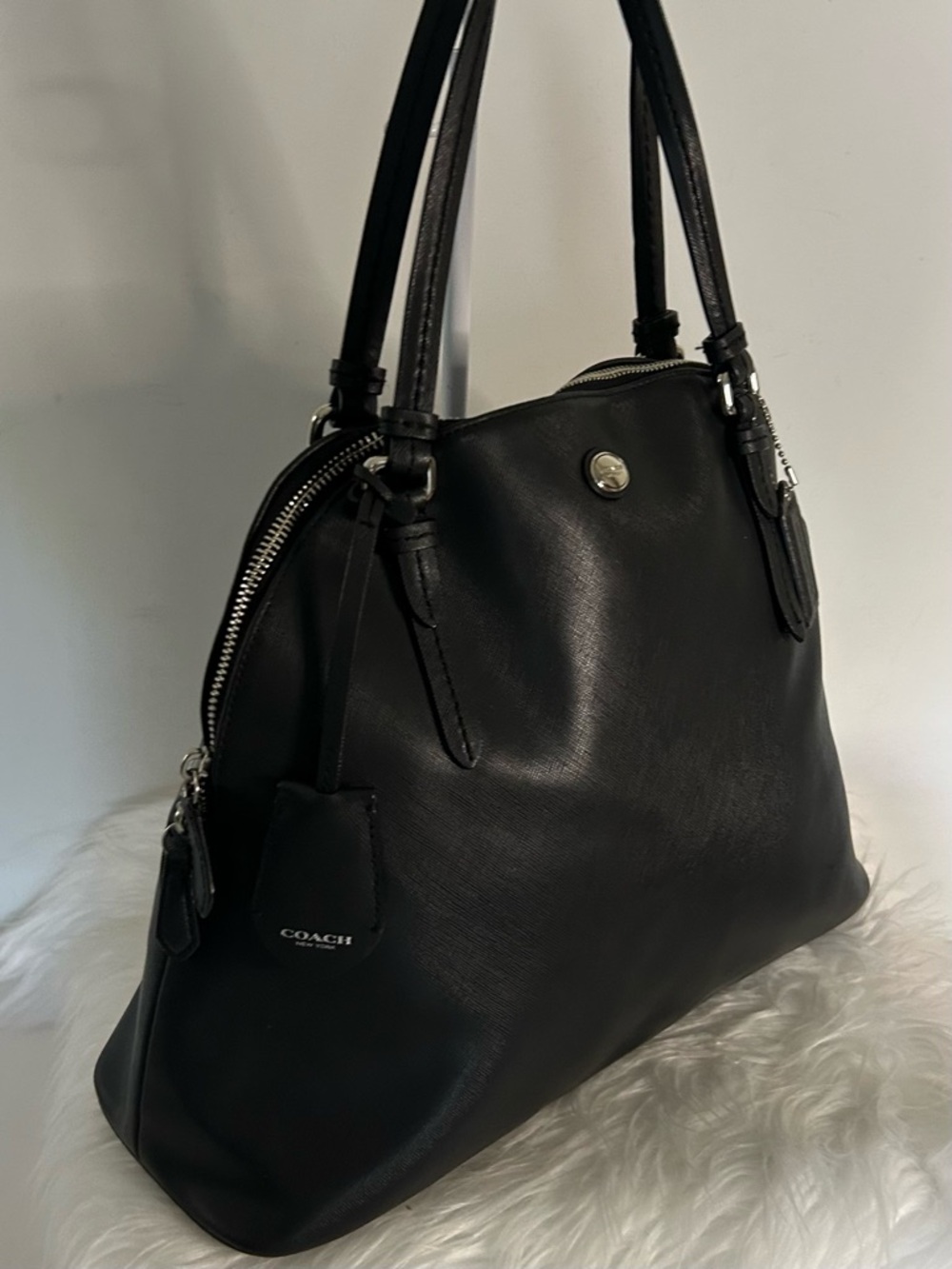 Coach Black Leather Shoulder Bag Silver Hardware structured Tote Classic - Picture 8 of 12